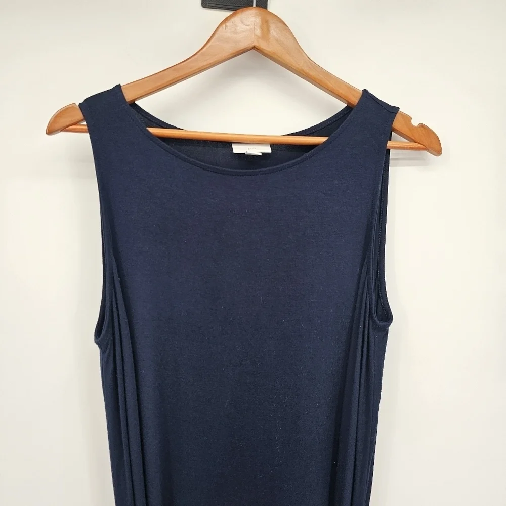 J Jill Sleeveless Jersey Knit Belted Maxi Dress Navy Blue Preppy Nautical Size M